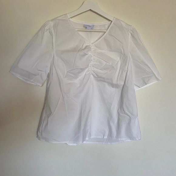 White Top - small blouse European summer basic work business chic - Picture 1 of 4